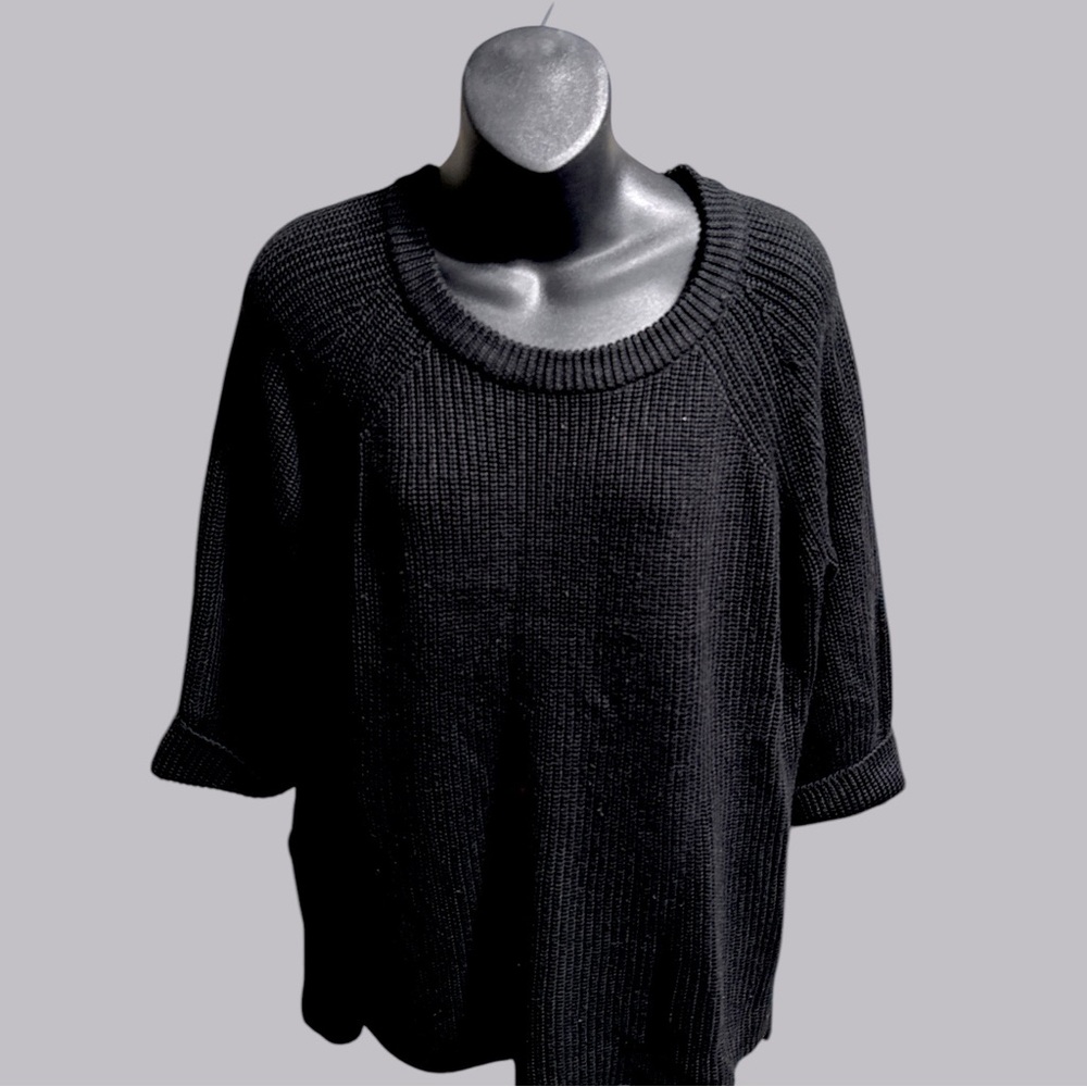 Black Knit Cardigan with Three-Quarter Sleeves